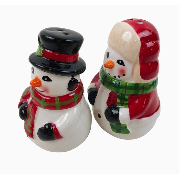 Vintage Snowman Salt Pepper Shaker Set Primitive Winter Christmas Table Decor - Picture 7 of 10